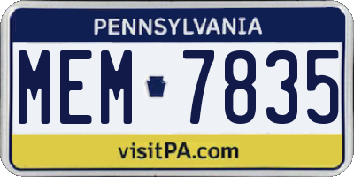 PA license plate MEM7835