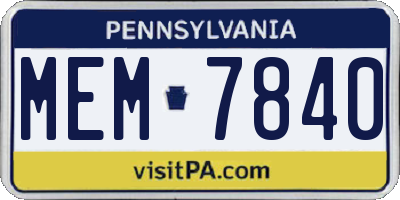 PA license plate MEM7840