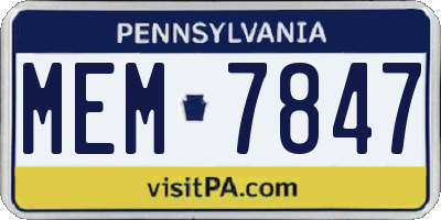 PA license plate MEM7847