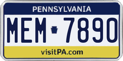 PA license plate MEM7890