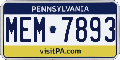 PA license plate MEM7893