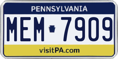 PA license plate MEM7909
