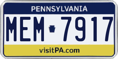 PA license plate MEM7917