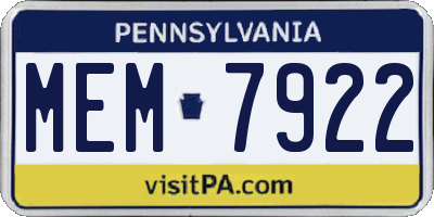PA license plate MEM7922