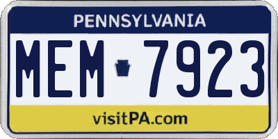 PA license plate MEM7923