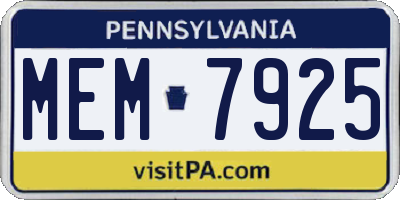 PA license plate MEM7925