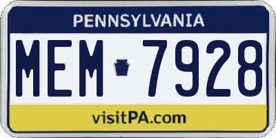 PA license plate MEM7928