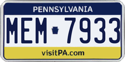 PA license plate MEM7933