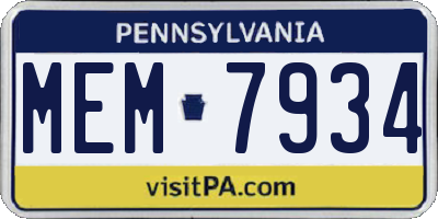 PA license plate MEM7934