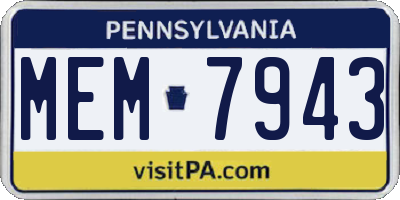 PA license plate MEM7943