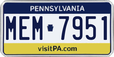 PA license plate MEM7951