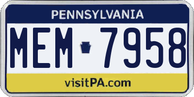 PA license plate MEM7958