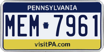 PA license plate MEM7961