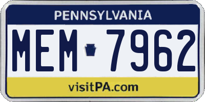 PA license plate MEM7962