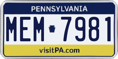 PA license plate MEM7981