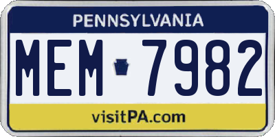 PA license plate MEM7982