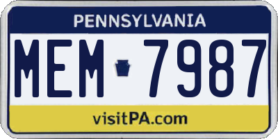 PA license plate MEM7987