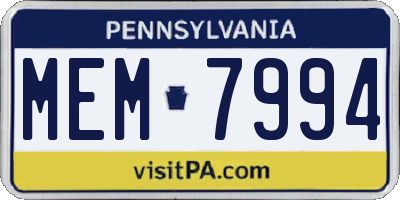 PA license plate MEM7994