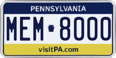 PA license plate MEM8000