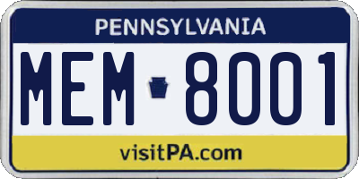 PA license plate MEM8001