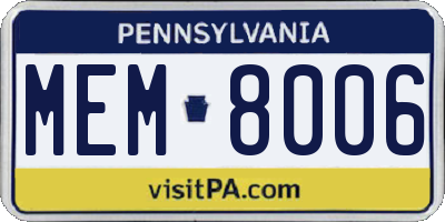 PA license plate MEM8006