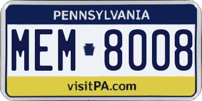 PA license plate MEM8008
