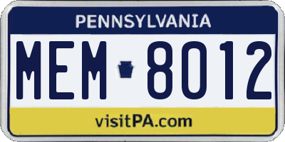 PA license plate MEM8012