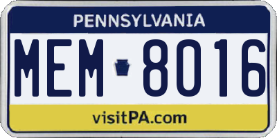 PA license plate MEM8016