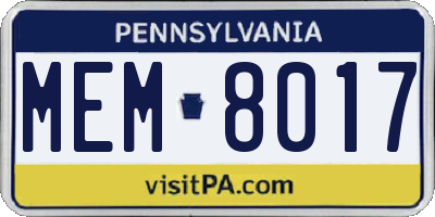 PA license plate MEM8017