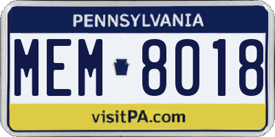 PA license plate MEM8018
