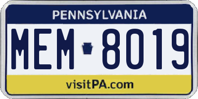 PA license plate MEM8019