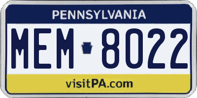 PA license plate MEM8022