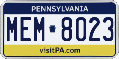 PA license plate MEM8023