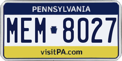PA license plate MEM8027