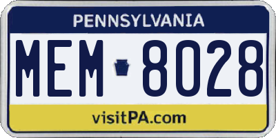 PA license plate MEM8028