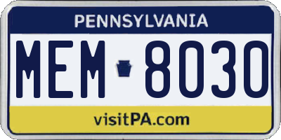 PA license plate MEM8030