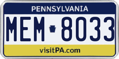 PA license plate MEM8033