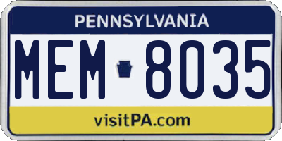 PA license plate MEM8035