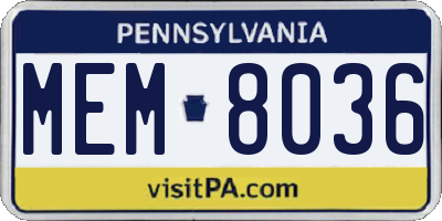 PA license plate MEM8036
