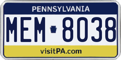 PA license plate MEM8038