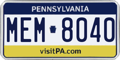 PA license plate MEM8040