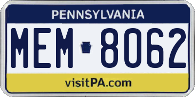 PA license plate MEM8062