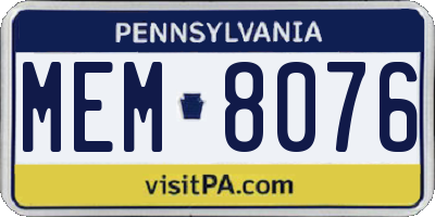 PA license plate MEM8076