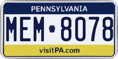 PA license plate MEM8078