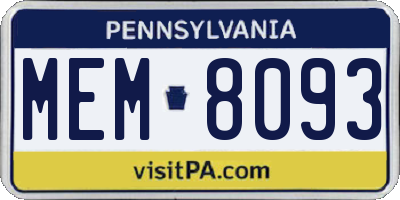 PA license plate MEM8093