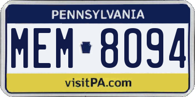 PA license plate MEM8094