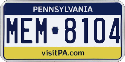 PA license plate MEM8104