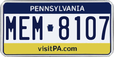 PA license plate MEM8107