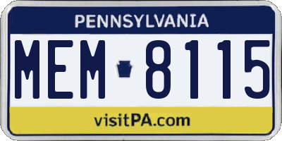 PA license plate MEM8115