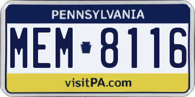 PA license plate MEM8116